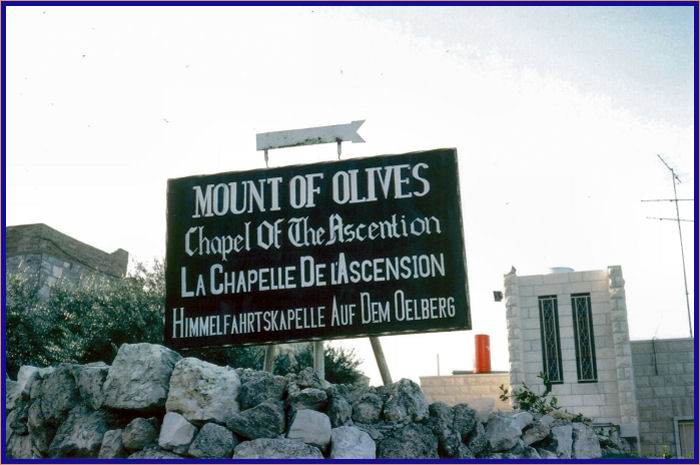 Sign point to the Chapel of the Ascension on the top of the Mount of Olives